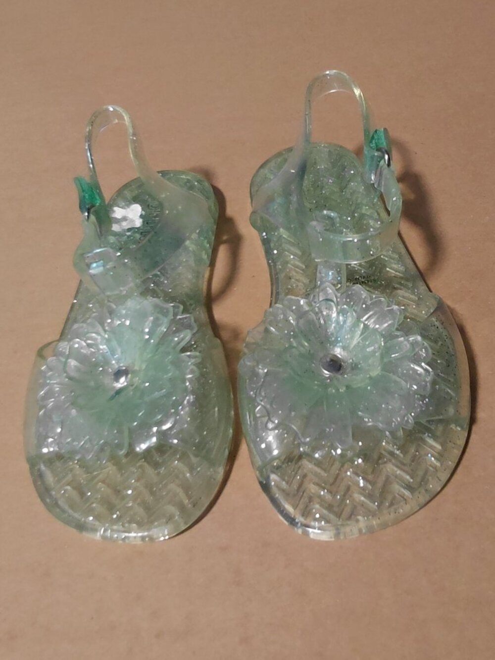 Old Navy Toddler Girls Green Flower Jelly Sandals Size 7